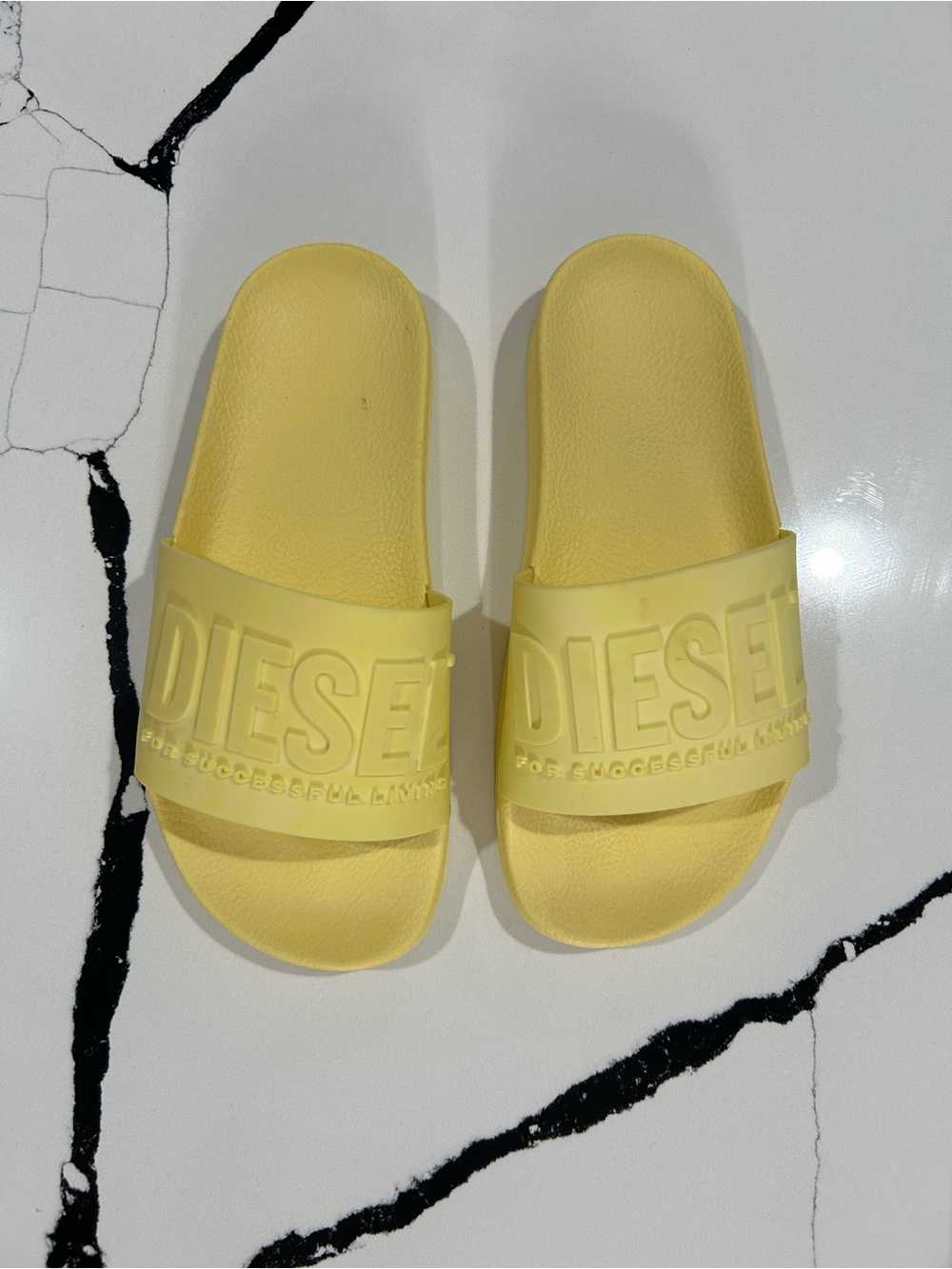 Diesel Yellow Logo Slide Sandals